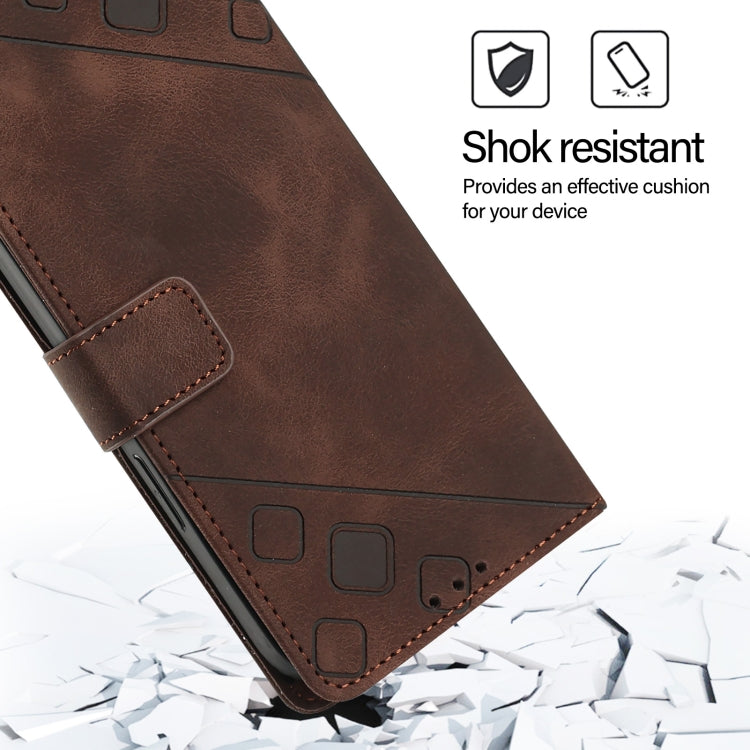 For iPhone 16 Skin-feel Embossed Leather Phone Case(Brown) - iPhone 16 Cases by buy2fix | Online Shopping UK | buy2fix