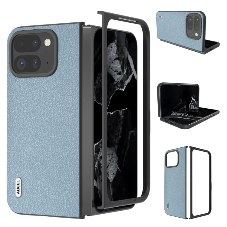 For Google Pixel 9 Pro Fold ABEEL Black Edge Genuine Leather Mino Phone Case(Blue) - Google Cases by buy2fix | Online Shopping UK | buy2fix