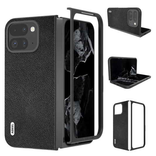 For Google Pixel 9 Pro Fold ABEEL Black Edge Genuine Leather Mino Phone Case(Black) - Google Cases by buy2fix | Online Shopping UK | buy2fix