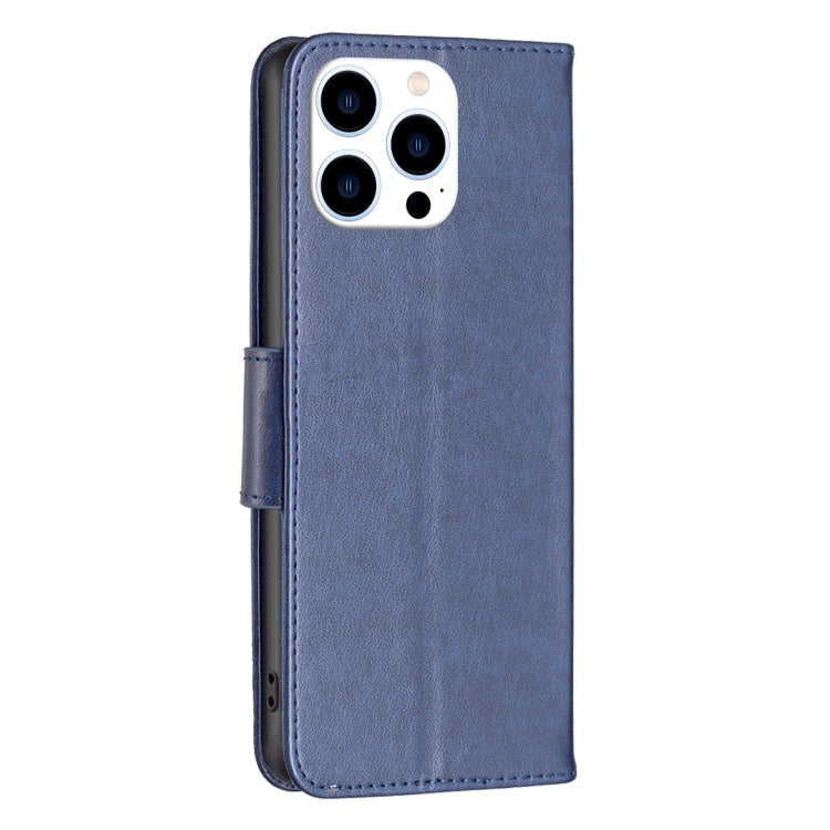 For iPhone 16 Pro Embossing Two Butterflies Pattern Leather Phone Case(Blue) - iPhone 16 Pro Cases by buy2fix | Online Shopping UK | buy2fix