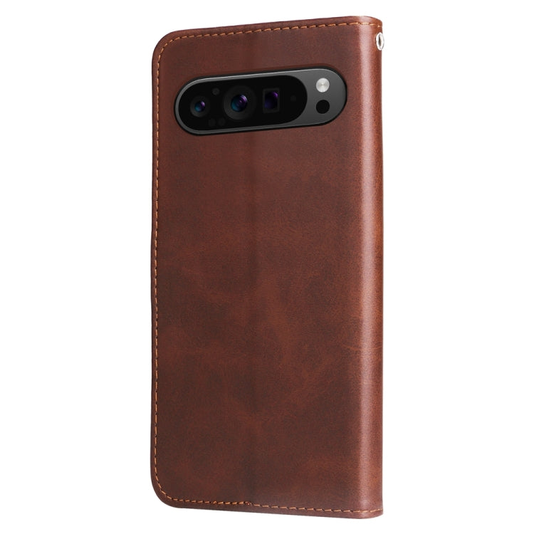 For Google Pixel 9 Pro Fashion Calf Texture Zipper Leather Phone Case(Brown) - Google Cases by buy2fix | Online Shopping UK | buy2fix