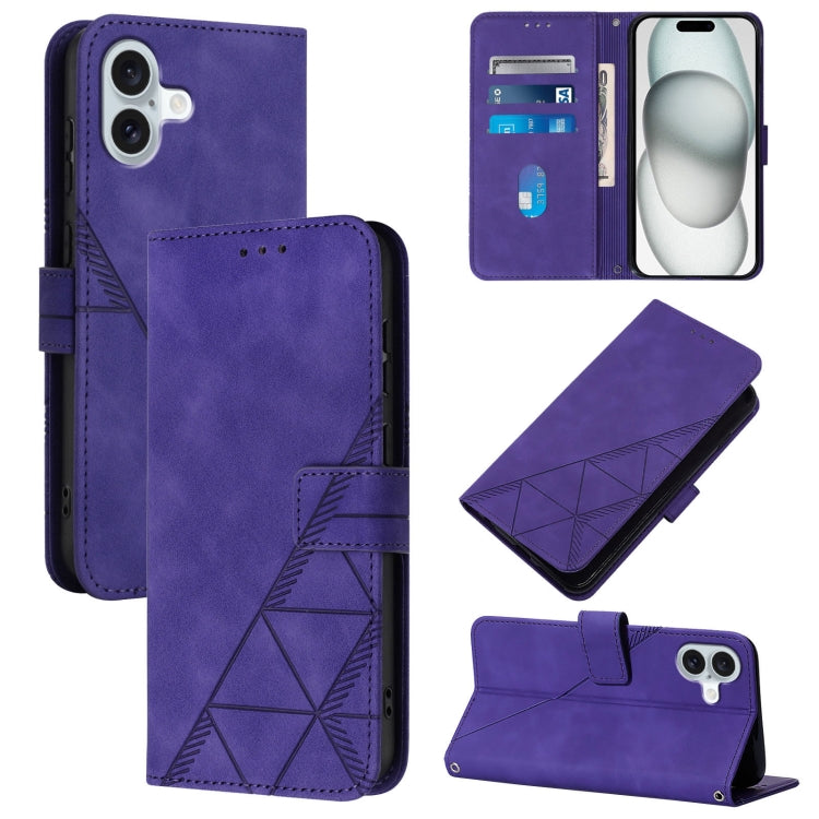 For iPhone 16 Plus Crossbody 3D Embossed Flip Leather Phone Case(Purple) - iPhone 16 Plus Cases by buy2fix | Online Shopping UK | buy2fix