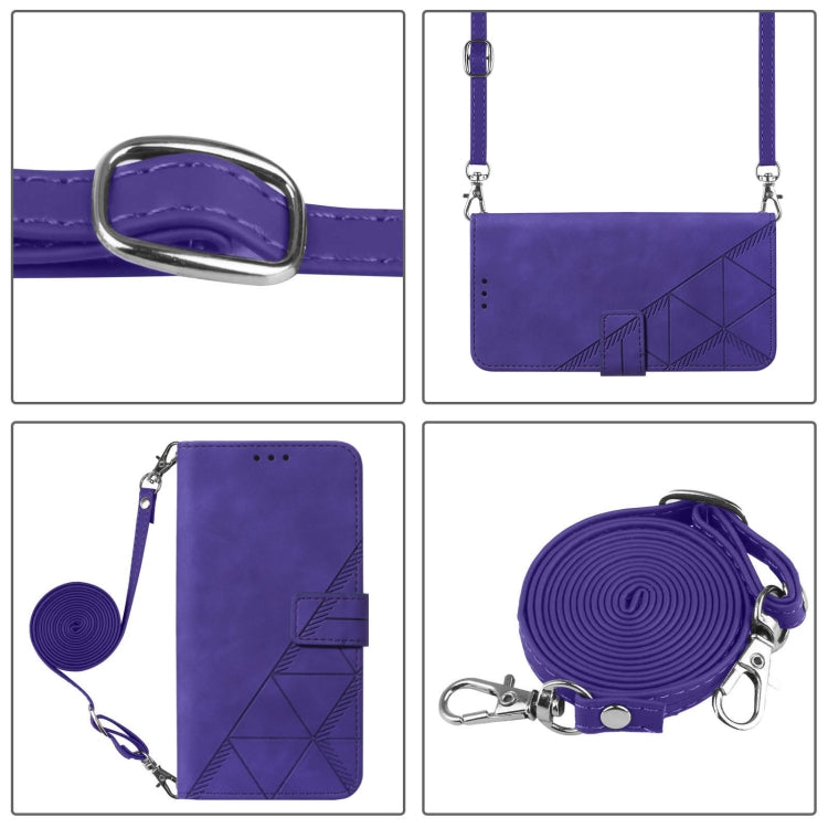 For iPhone 16 Plus Crossbody 3D Embossed Flip Leather Phone Case(Purple) - iPhone 16 Plus Cases by buy2fix | Online Shopping UK | buy2fix