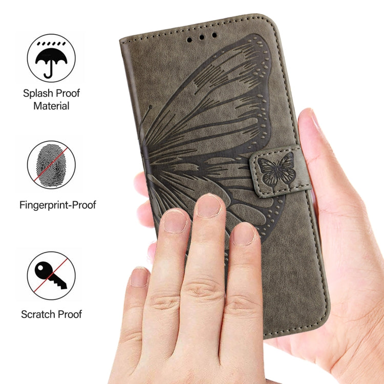 For iPhone SE 2024 Embossed Butterfly Leather Phone Case(Grey) - More iPhone Cases by buy2fix | Online Shopping UK | buy2fix