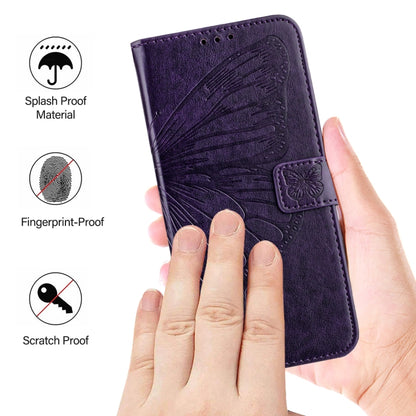 For iPhone 16 Pro Max Embossed Butterfly Leather Phone Case(Dark Purple) - iPhone 16 Pro Max Cases by buy2fix | Online Shopping UK | buy2fix