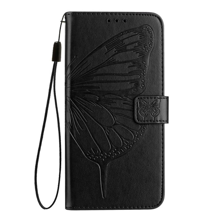 For iPhone 16 Pro Embossed Butterfly Leather Phone Case(Black) - iPhone 16 Pro Cases by buy2fix | Online Shopping UK | buy2fix