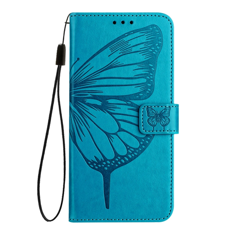 For iPhone 16 Embossed Butterfly Leather Phone Case(Blue) - iPhone 16 Cases by buy2fix | Online Shopping UK | buy2fix