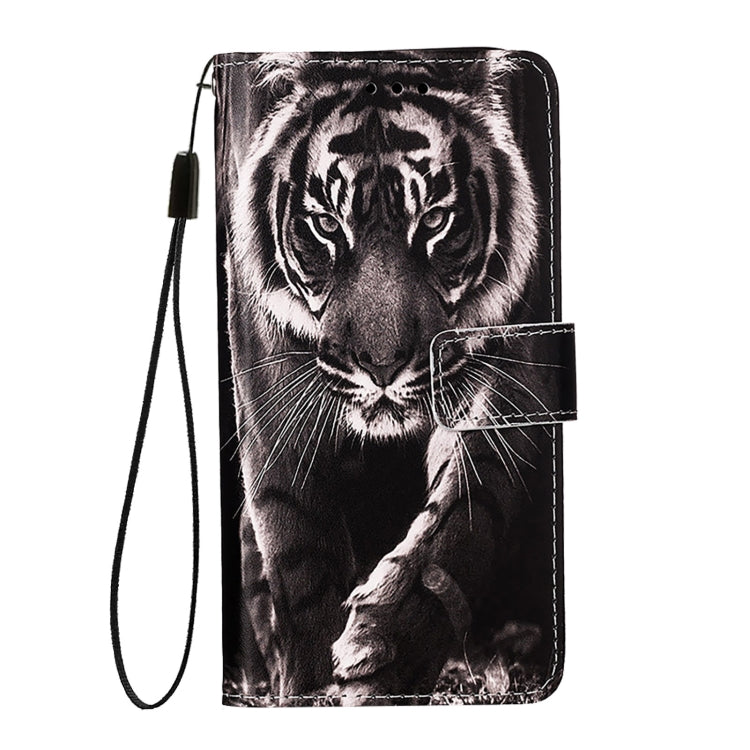 For iPhone SE 2024 Colored Drawing Pattern Plain Weave Leather Phone Case(Black And White Tiger) - More iPhone Cases by buy2fix | Online Shopping UK | buy2fix