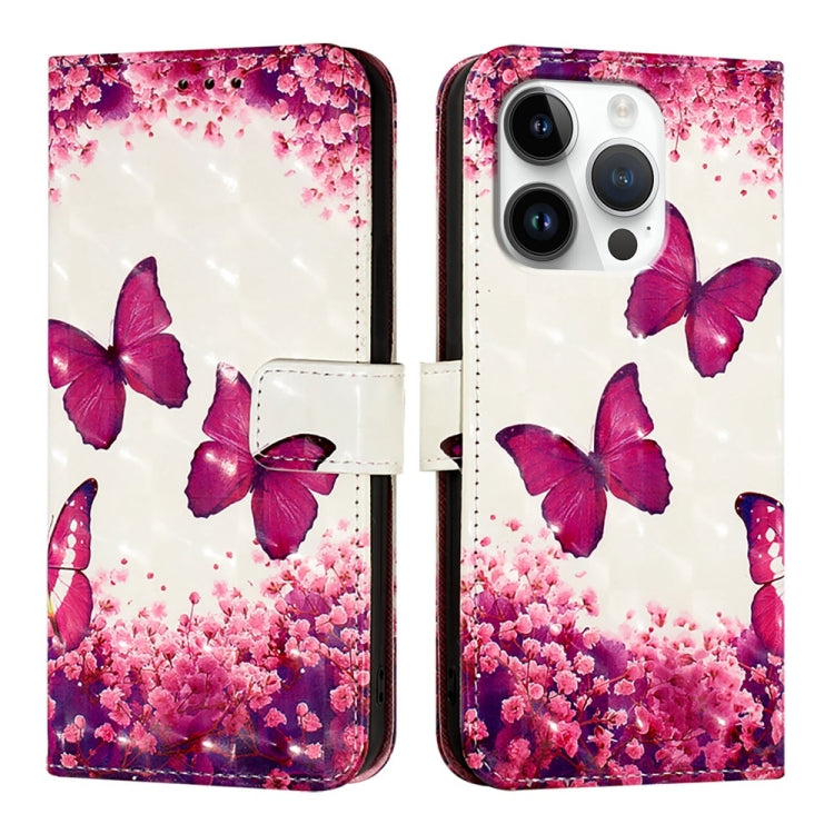 For iPhone 16 Pro 3D Painting Horizontal Flip Leather Phone Case(Rose Butterfly) - iPhone 16 Pro Cases by buy2fix | Online Shopping UK | buy2fix