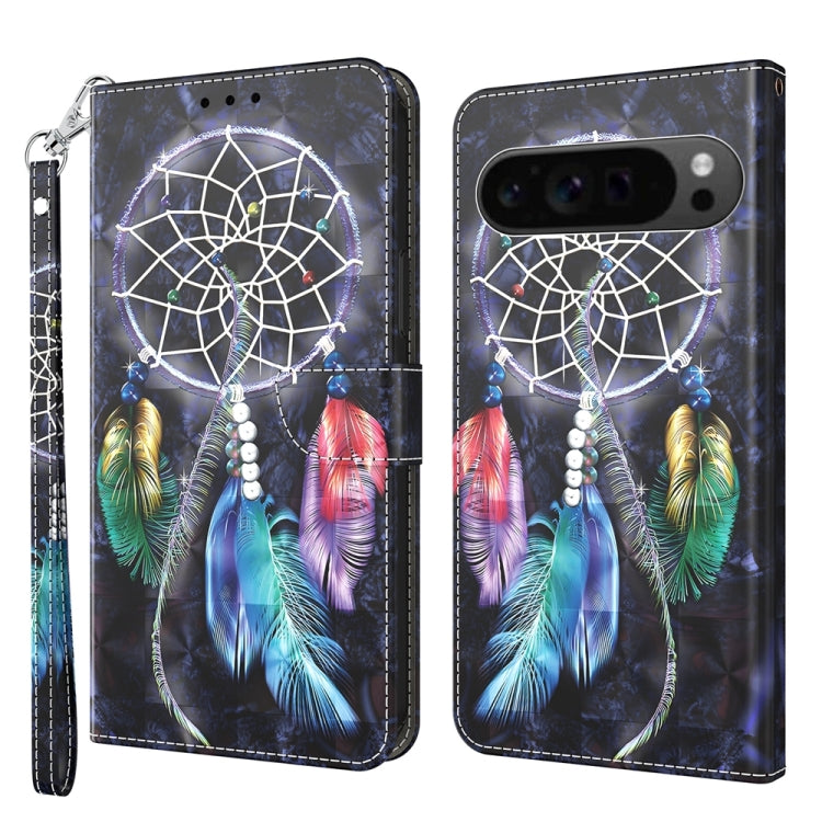 For Google Pixel 9 3D Painted Pattern Leather Phone Case(Colorful Dreamcatcher) - Google Cases by buy2fix | Online Shopping UK | buy2fix