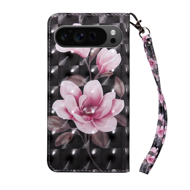 For Google Pixel 9 3D Painted Pattern Leather Phone Case(Pink Flower) - Google Cases by buy2fix | Online Shopping UK | buy2fix