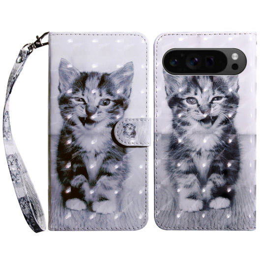 For Google Pixel 9 3D Painted Pattern Leather Phone Case(Smile Cat) - Google Cases by buy2fix | Online Shopping UK | buy2fix