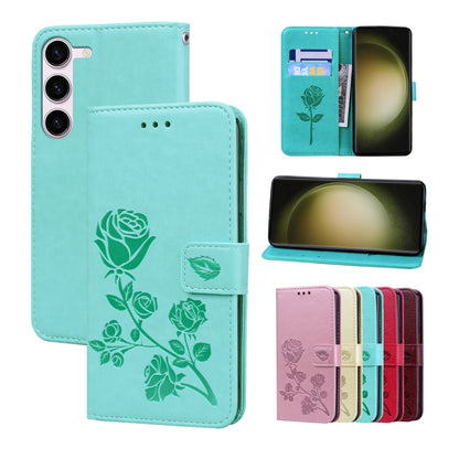 For Samsung Galaxy S23+ 5G Rose Embossed Flip PU Leather Phone Case(Green) - Galaxy S23+ 5G Cases by buy2fix | Online Shopping UK | buy2fix