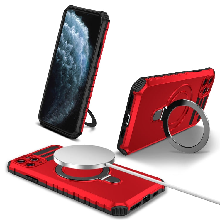 For iPhone 11 Pro MagSafe Magnetic Holder Phone Case(Red) - iPhone 11 Pro Cases by buy2fix | Online Shopping UK | buy2fix