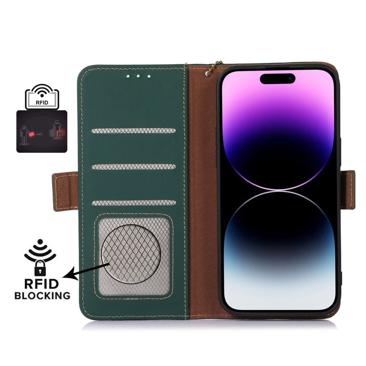 For OnePlus 12 Genuine Leather Magnetic RFID Leather Phone Case(Green) - OnePlus Cases by buy2fix | Online Shopping UK | buy2fix