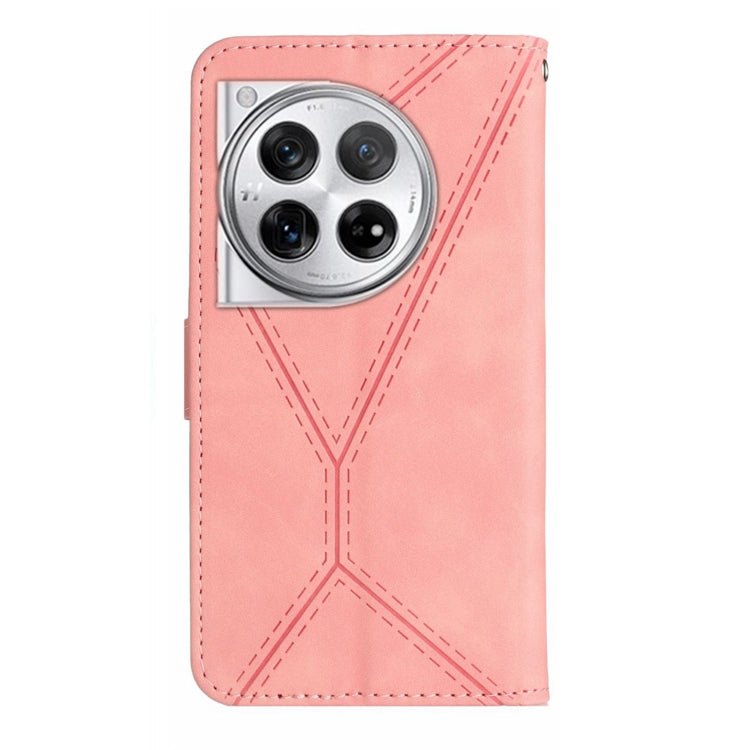 For OnePlus 12 5G Global Stitching Embossed Leather Phone Case(Pink) - OnePlus Cases by buy2fix | Online Shopping UK | buy2fix