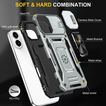 For iPhone 16 Plus Armor PC + TPU Camera Shield Phone Case(Grey) - iPhone 16 Plus Cases by buy2fix | Online Shopping UK | buy2fix