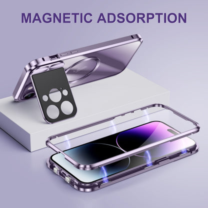 For iPhone 15 Pro Max Large Window Holder MagSafe Magnetic Metal Phone Case(Black) - iPhone 15 Pro Max Cases by buy2fix | Online Shopping UK | buy2fix