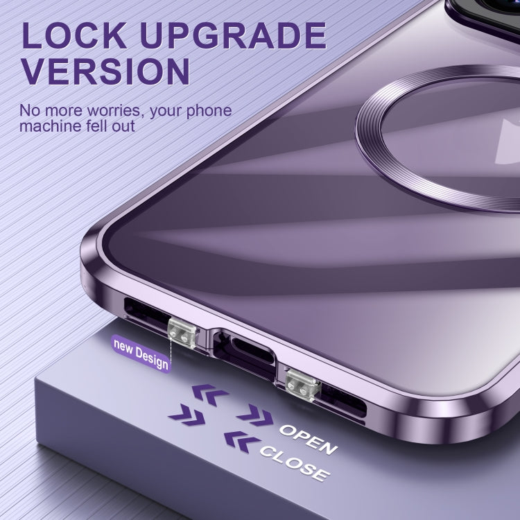 For iPhone 15 Pro Max Large Window Holder MagSafe Magnetic Metal Phone Case(Purple) - iPhone 15 Pro Max Cases by buy2fix | Online Shopping UK | buy2fix