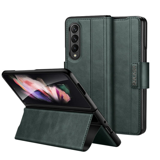 For Samsung Galaxy Z Fold3 / W22 SULADA All-inclusive Magnetic Snap Flip Leather Phone Case(Green) - Galaxy Phone Cases by SULADA | Online Shopping UK | buy2fix