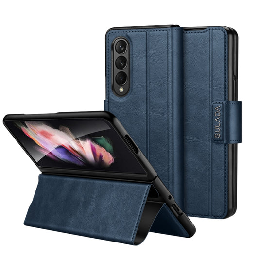 For Samsung Galaxy Z Fold3 / W22 SULADA All-inclusive Magnetic Snap Flip Leather Phone Case(Blue) - Galaxy Phone Cases by SULADA | Online Shopping UK | buy2fix