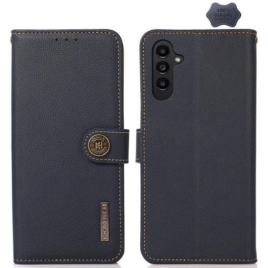 For Samsung Galaxy M34 5G KHAZNEH Custer Genuine Leather RFID Phone Case(Blue) - Galaxy Phone Cases by buy2fix | Online Shopping UK | buy2fix