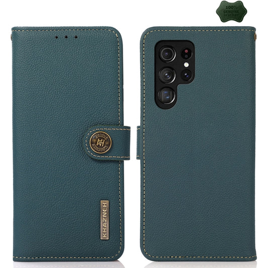 For Samsung Galaxy S24 Ultra KHAZNEH Custer Genuine Leather RFID Phone Case(Green) - Galaxy Phone Cases by buy2fix | Online Shopping UK | buy2fix