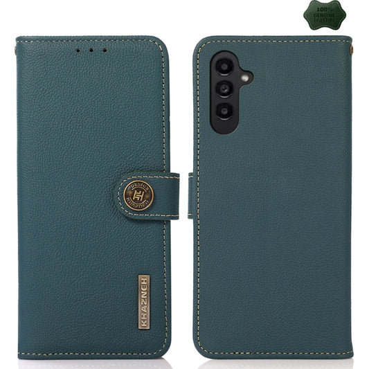 For Samsung Galaxy S24+ KHAZNEH Custer Genuine Leather RFID Phone Case(Green) - Galaxy Phone Cases by buy2fix | Online Shopping UK | buy2fix