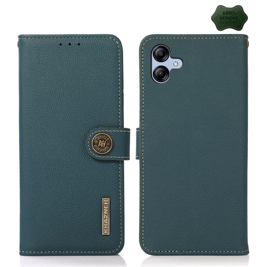 For Samsung Galaxy A05 KHAZNEH Custer Genuine Leather RFID Phone Case(Green) - Galaxy Phone Cases by buy2fix | Online Shopping UK | buy2fix