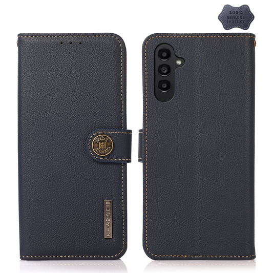 For Samsung Galaxy A05s KHAZNEH Custer Genuine Leather RFID Phone Case(Blue) - Galaxy Phone Cases by buy2fix | Online Shopping UK | buy2fix