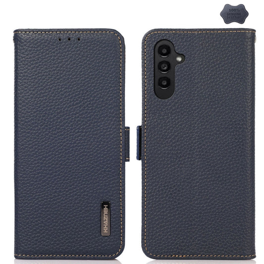 For Samsung Galaxy S24+ KHAZNEH Side-Magnetic Litchi Genuine Leather RFID Phone Case(Blue) - Galaxy Phone Cases by buy2fix | Online Shopping UK | buy2fix