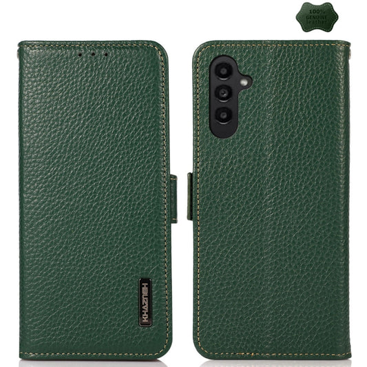 For Samsung Galaxy S24+ KHAZNEH Side-Magnetic Litchi Genuine Leather RFID Phone Case(Green) - Galaxy Phone Cases by buy2fix | Online Shopping UK | buy2fix