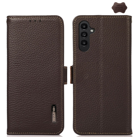 For Samsung Galaxy S24+ KHAZNEH Side-Magnetic Litchi Genuine Leather RFID Phone Case(Brown) - Galaxy Phone Cases by buy2fix | Online Shopping UK | buy2fix