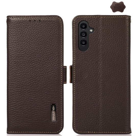 For Samsung Galaxy S24 KHAZNEH Side-Magnetic Litchi Genuine Leather RFID Phone Case(Brown) - Galaxy Phone Cases by buy2fix | Online Shopping UK | buy2fix