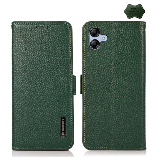 For Samsung Galaxy A05 KHAZNEH Side-Magnetic Litchi Genuine Leather RFID Phone Case(Green) - Galaxy Phone Cases by buy2fix | Online Shopping UK | buy2fix