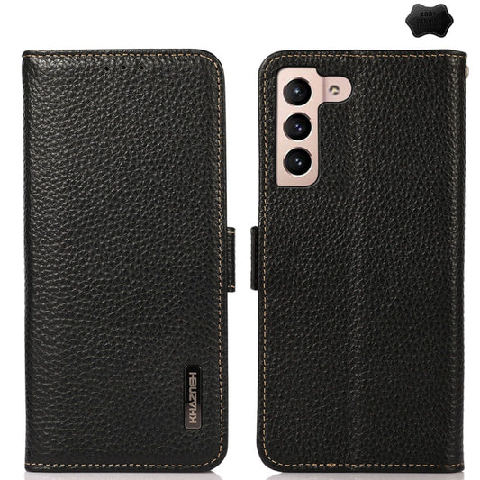 For Samsung Galaxy A35 5G KHAZNEH Side-Magnetic Litchi Genuine Leather RFID Phone Case(Black) - Galaxy Phone Cases by buy2fix | Online Shopping UK | buy2fix