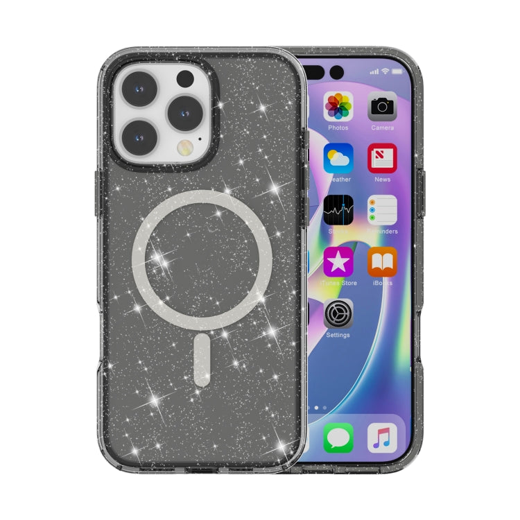 For iPhone 16 Pro Terminator Style Glitter Powder MagSafe Magnetic Phone Case(Black) - iPhone 16 Pro Cases by buy2fix | Online Shopping UK | buy2fix