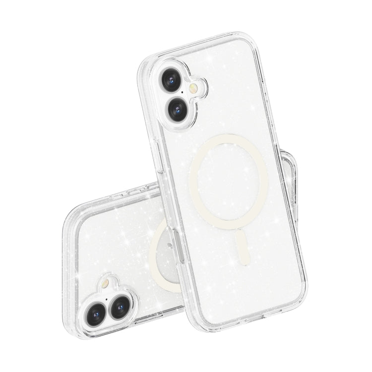 For iPhone 16 Plus Terminator Style Glitter Powder MagSafe Magnetic Phone Case(White) - iPhone 16 Plus Cases by buy2fix | Online Shopping UK | buy2fix