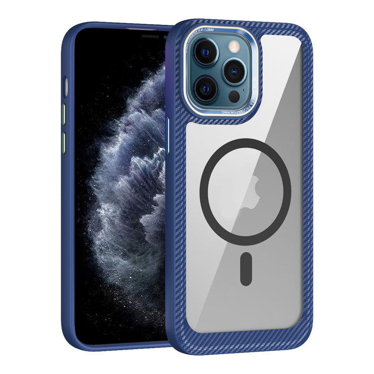 For iPhone 11 Pro Max MagSafe Carbon Fiber Transparent Back Panel Phone Case(Blue) - iPhone 11 Pro Max Cases by buy2fix | Online Shopping UK | buy2fix