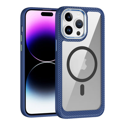 For iPhone 12 / 12 Pro MagSafe Carbon Fiber Transparent Back Panel Phone Case(Blue) - iPhone 12 / 12 Pro Cases by buy2fix | Online Shopping UK | buy2fix