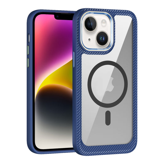 For iPhone 14 MagSafe Carbon Fiber Transparent Back Panel Phone Case(Blue) - iPhone 14 Cases by buy2fix | Online Shopping UK | buy2fix