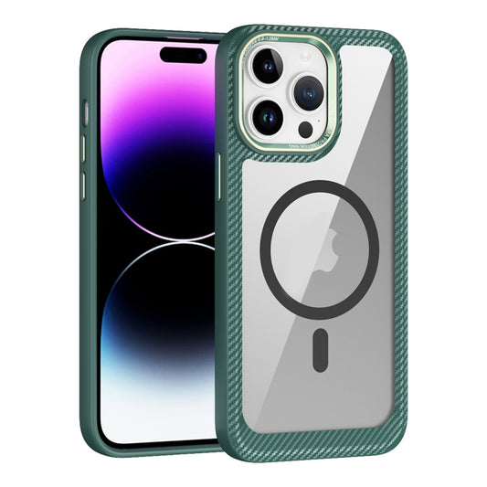 For iPhone 14 Pro MagSafe Carbon Fiber Transparent Back Panel Phone Case(Green) - iPhone 14 Pro Cases by buy2fix | Online Shopping UK | buy2fix