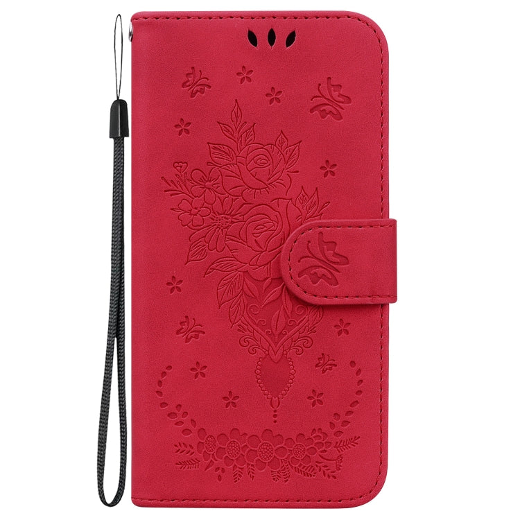 For Motorola Moto G Play 4G 2024 Butterfly Rose Embossed Leather Phone Case(Red) - Motorola Cases by buy2fix | Online Shopping UK | buy2fix