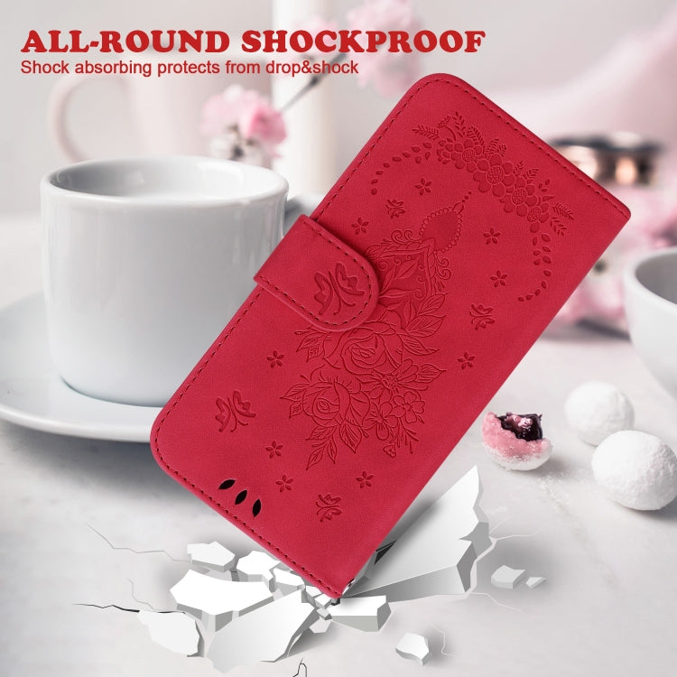 For Motorola Moto G Play 4G 2024 Butterfly Rose Embossed Leather Phone Case(Red) - Motorola Cases by buy2fix | Online Shopping UK | buy2fix