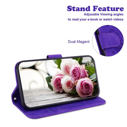 For Motorola Edge 2024 Butterfly Rose Embossed Leather Phone Case(Purple) - Motorola Cases by buy2fix | Online Shopping UK | buy2fix