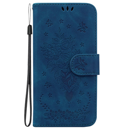For Realme 12 5G Butterfly Rose Embossed Leather Phone Case(Blue) - Realme Cases by buy2fix | Online Shopping UK | buy2fix