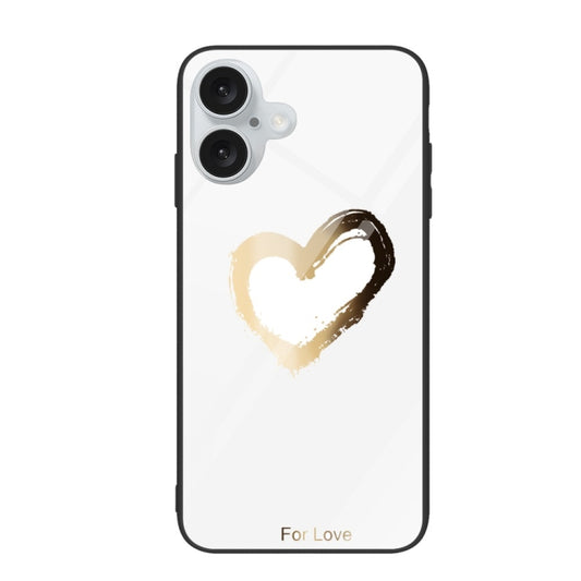 For iPhone 16 Colorful Painted Glass Phone Case(Golden Love) - iPhone 16 Cases by buy2fix | Online Shopping UK | buy2fix