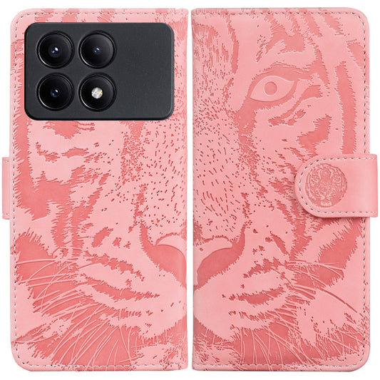 For Xiaomi Redmi K70E / Poco X6 Pro Tiger Embossing Pattern Leather Phone Case(Pink) - K70E Cases by buy2fix | Online Shopping UK | buy2fix