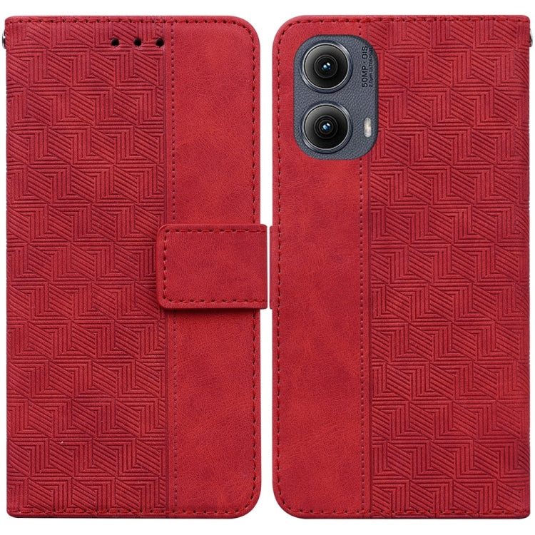 For Motorola Edge 2024 Geometric Embossed Leather Phone Case(Red) - Motorola Cases by buy2fix | Online Shopping UK | buy2fix