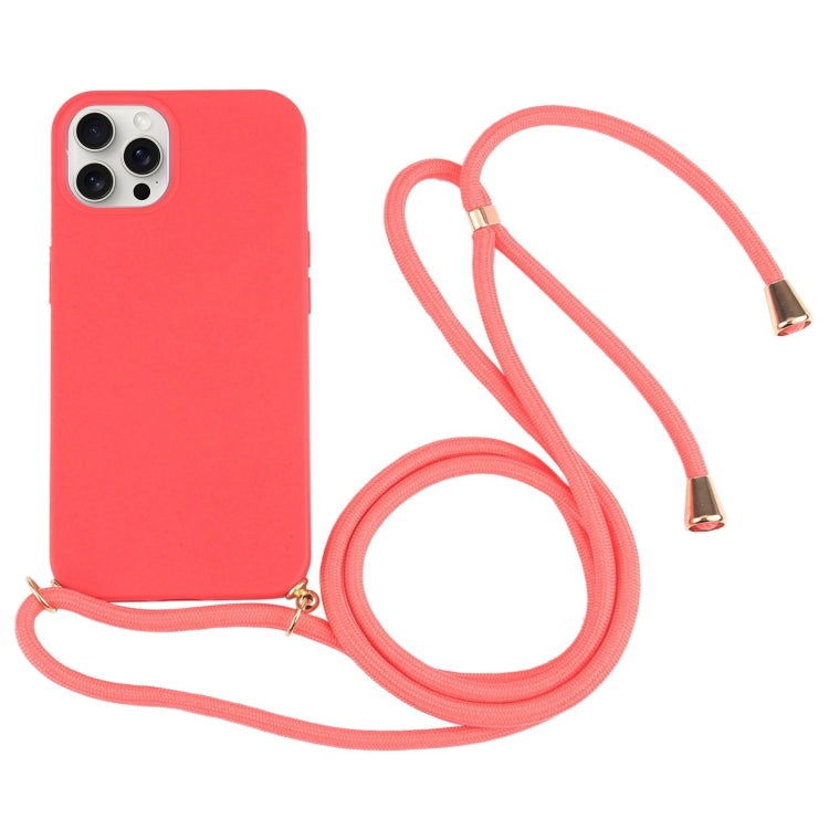 For iPhone 16 Pro Max Wheat Straw TPU Shockproof Phone Case with Neck Lanyard(Red) - iPhone 16 Pro Max Cases by buy2fix | Online Shopping UK | buy2fix